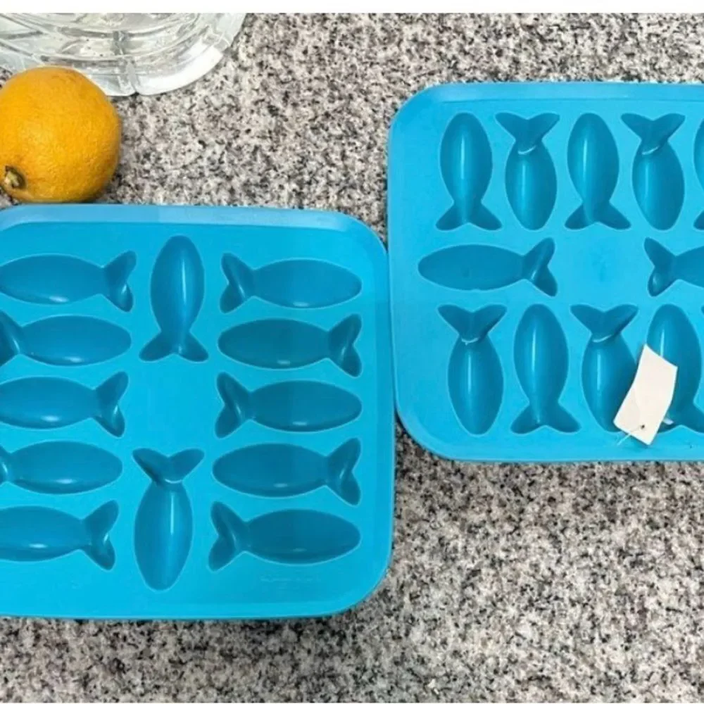Ikea Lot of 4 Silicone Molds Ice Cubes Fish Heart Mini Donuts for Parties